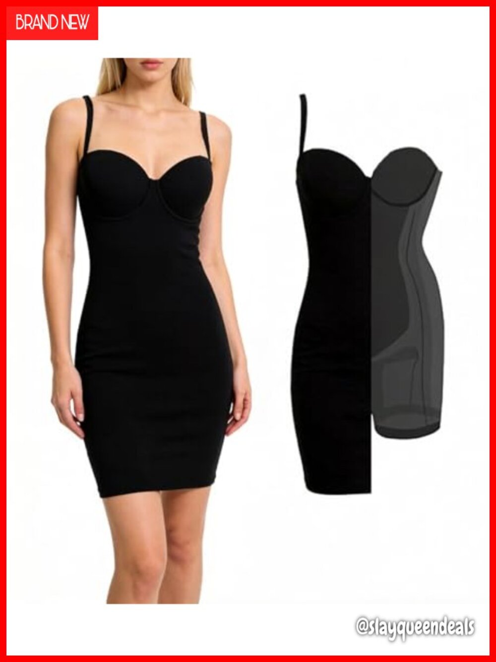 Shapewear Dress Built-in Bra Detachable Straps Tummy Control Bodycon Mini